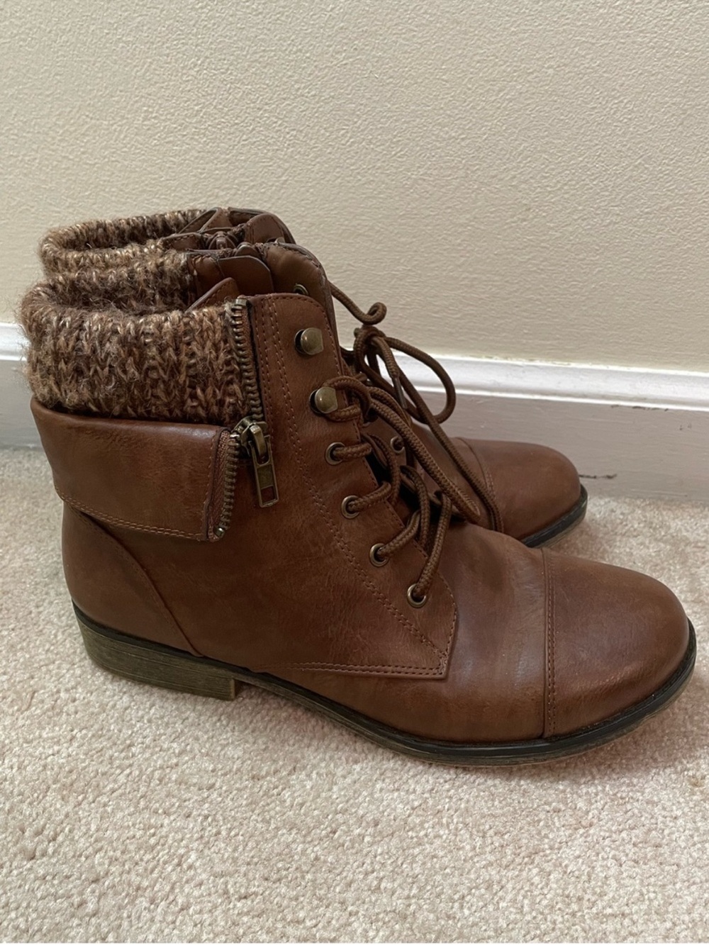 Mudd | Knit Cuff Brown Ankle Boots